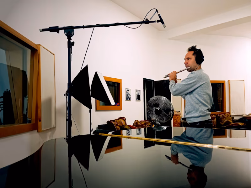 Flautist tracking live with an acoustic ensemble