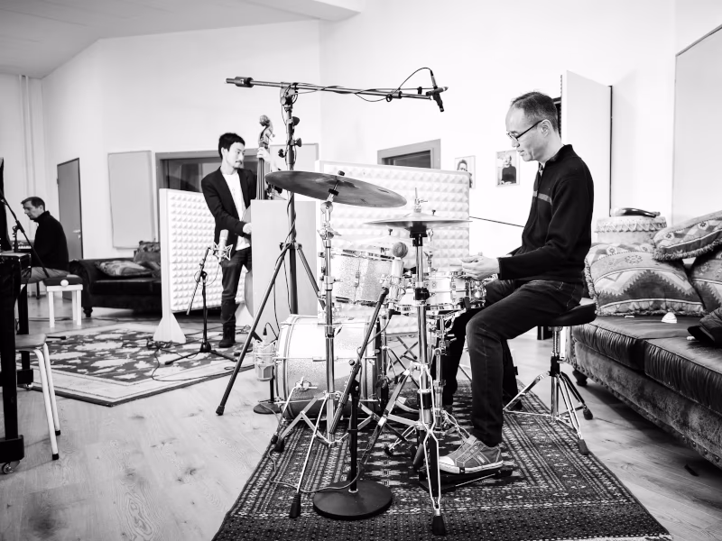 Rhythm section of the Han Soto Quartet tracking live at Hot Milk Studio