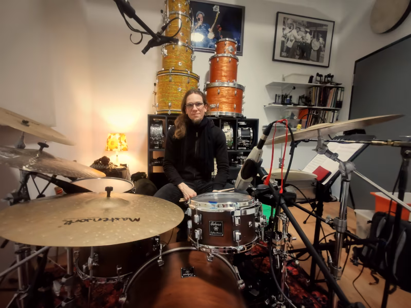 Andi Rohde tracking drums with the Ido Spak Trio at Hot Milk Studio