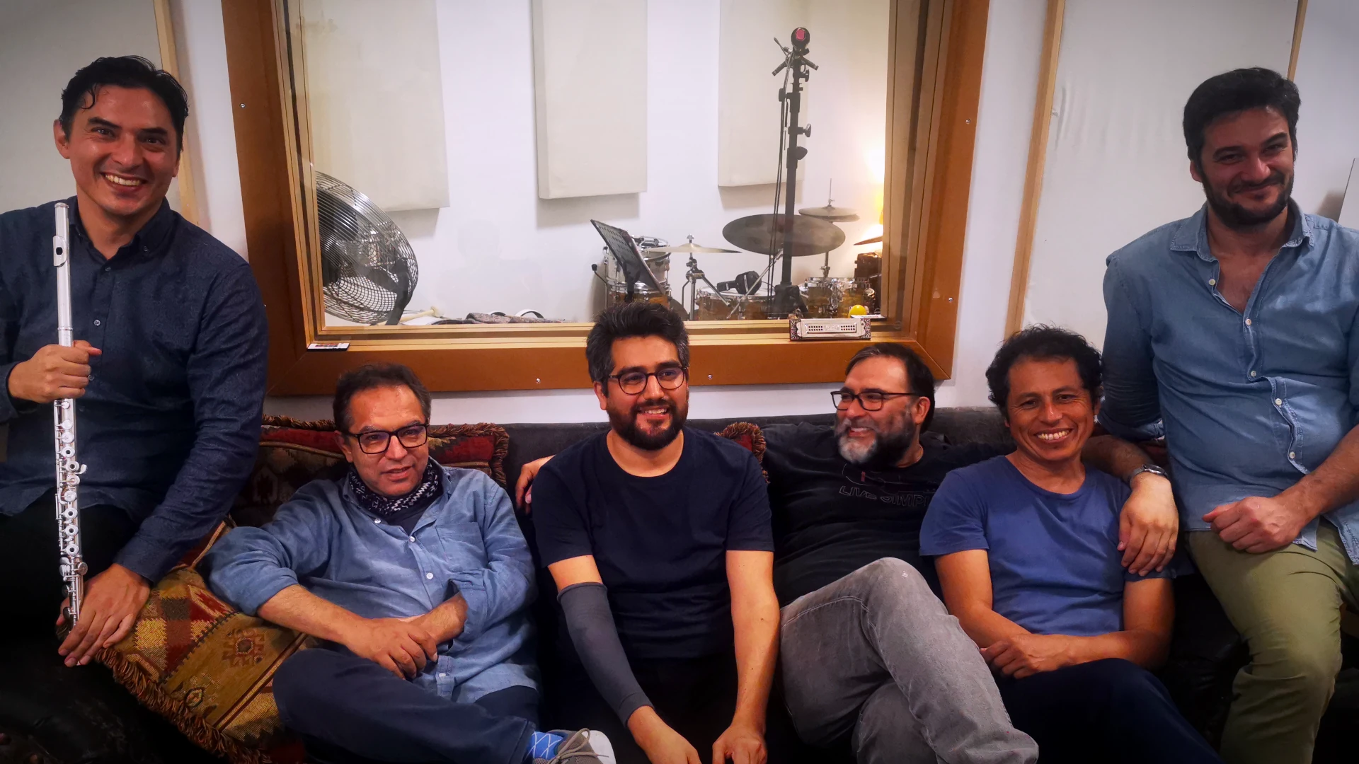 Wuahache Collective — the ensemble together in the lounge at Hot Milk Studio Berlin during the recording sessions.